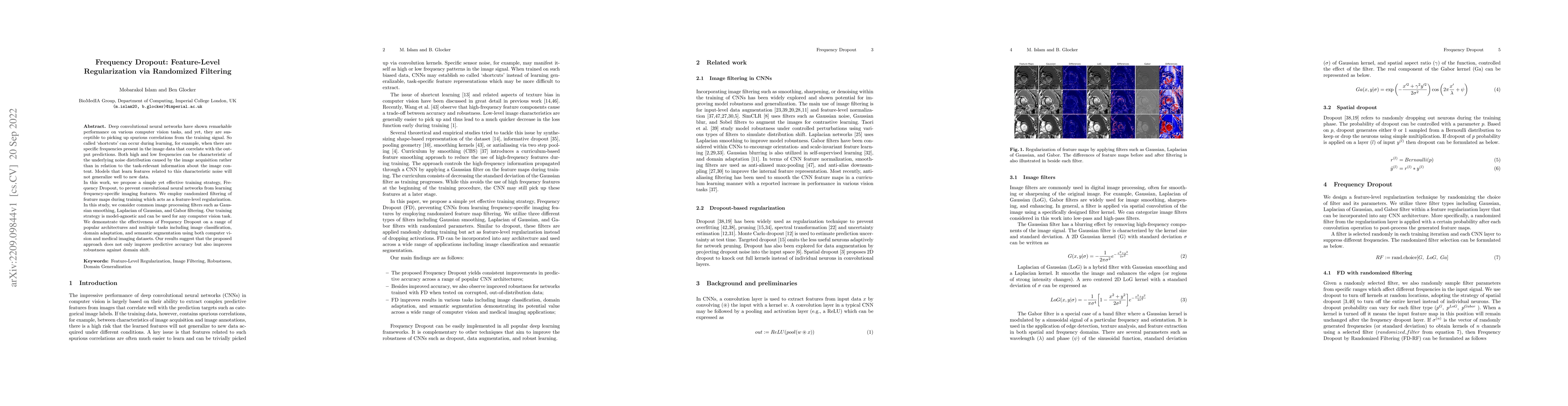 Thumbnail for Frequency Dropout: Feature-Level Regularization via Randomized Filtering