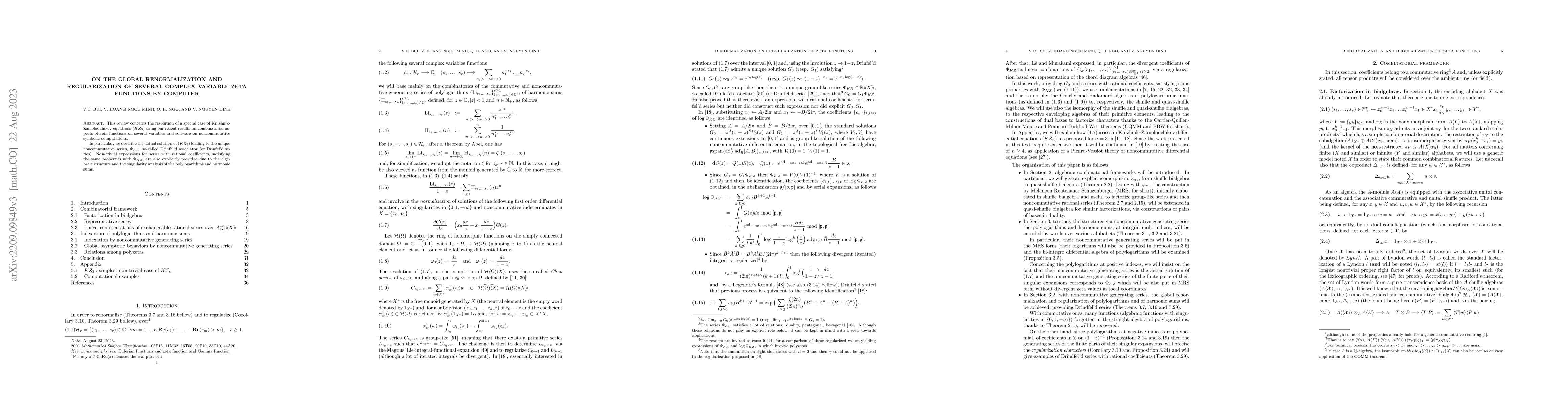 Thumbnail for On The Global Renormalization and Regularization of Several Complex
  Variable Zeta Functions by Computer