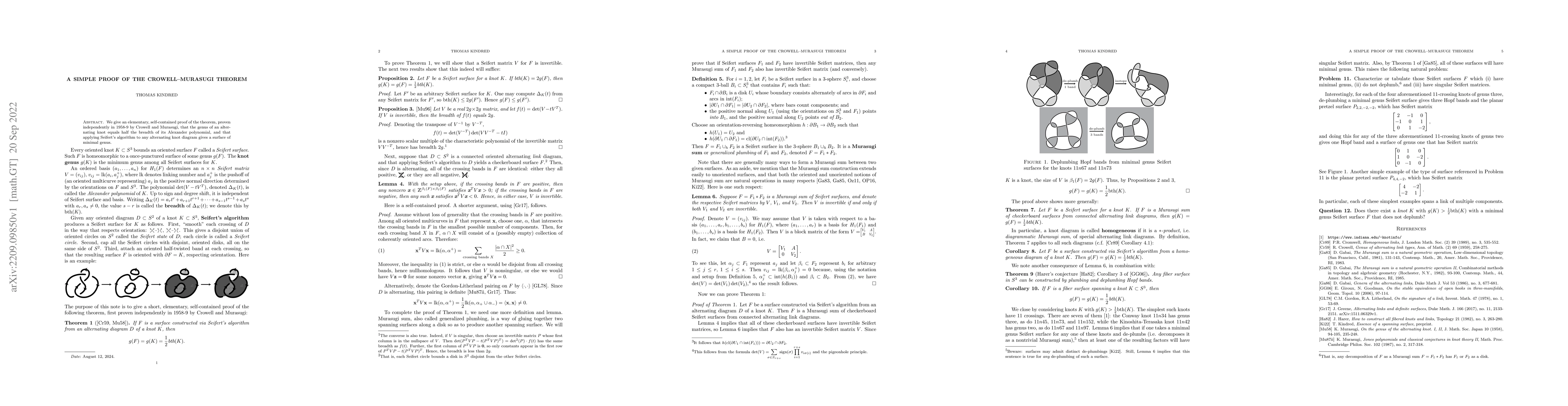 Thumbnail for A simple proof of the Crowell-Murasugi theorem
