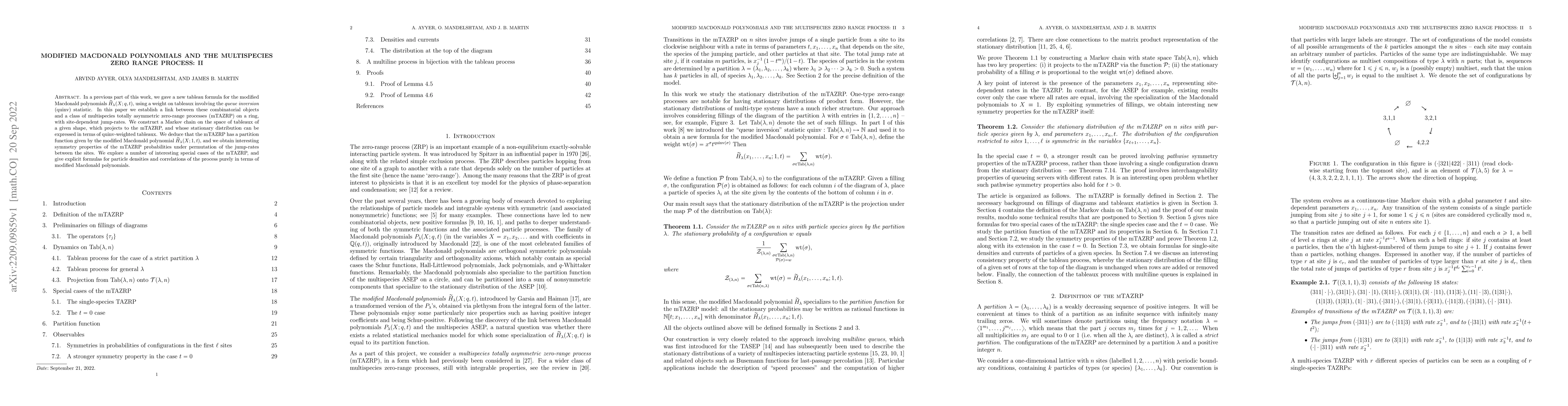 Thumbnail for Modified Macdonald polynomials and the multispecies zero range process:
  II