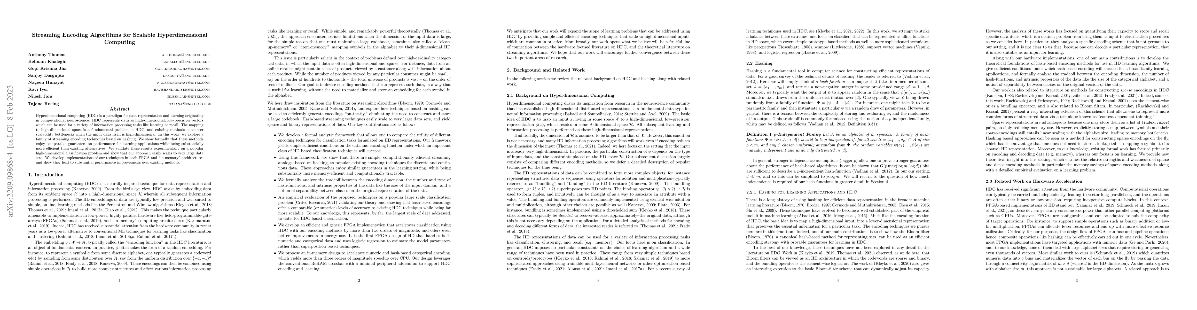 Thumbnail for Streaming Encoding Algorithms for Scalable Hyperdimensional Computing