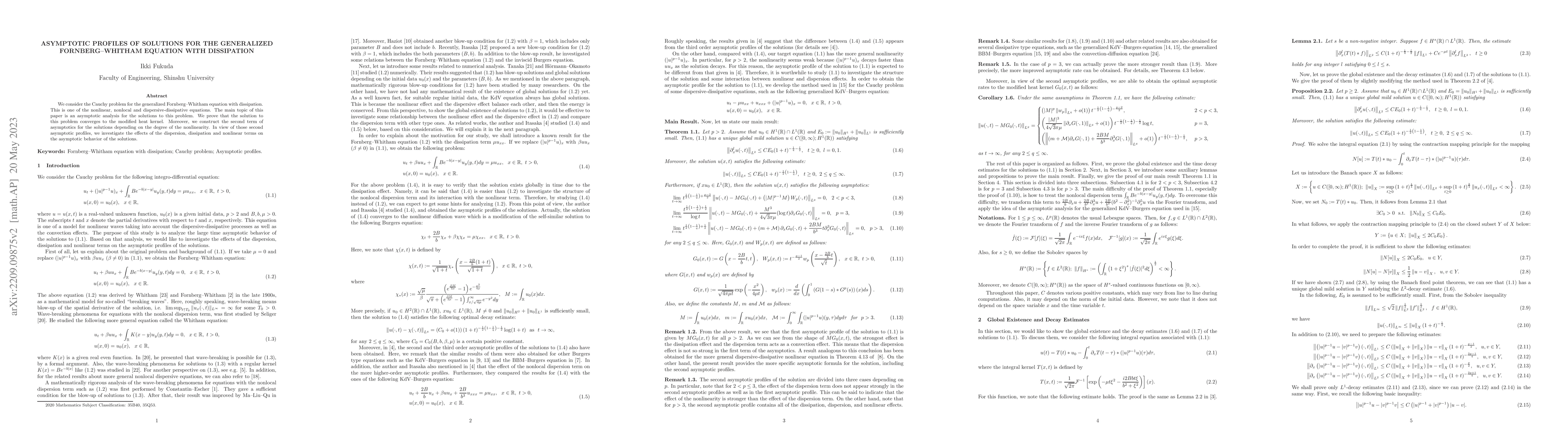 Thumbnail for Asymptotic profiles of solutions for the generalized Fornberg-Whitham
  equation with dissipation