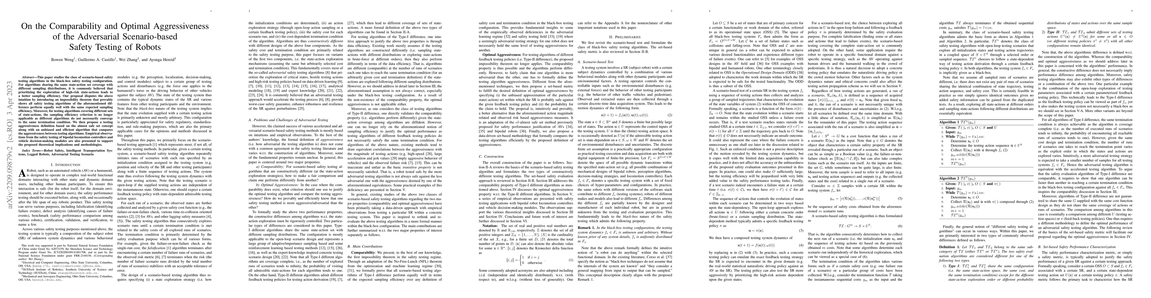 Thumbnail for On the Adversarial Scenario-based Safety Testing of Robots: the
  Comparability and Optimal Aggressiveness