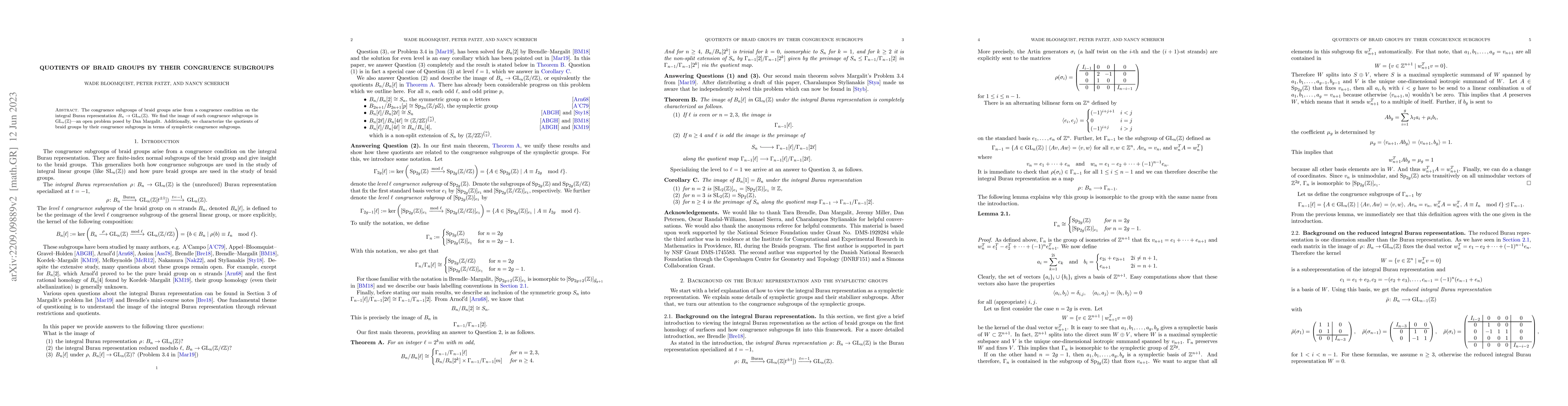Thumbnail for Quotients of braid groups by their congruence subgroups
