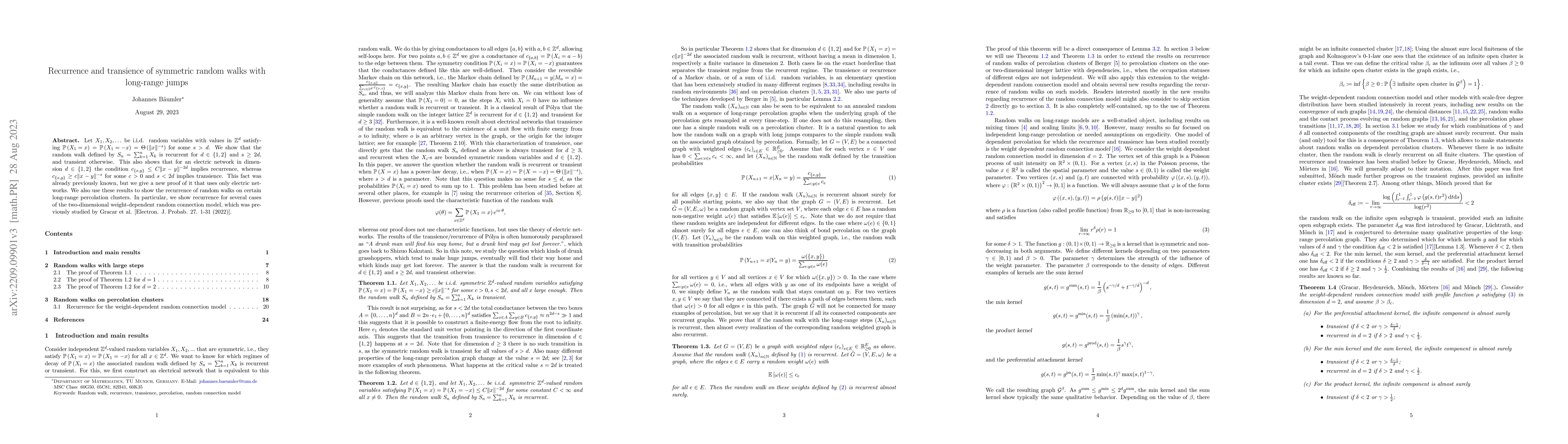 Thumbnail for Recurrence and transience of symmetric random walks with long-range
  jumps