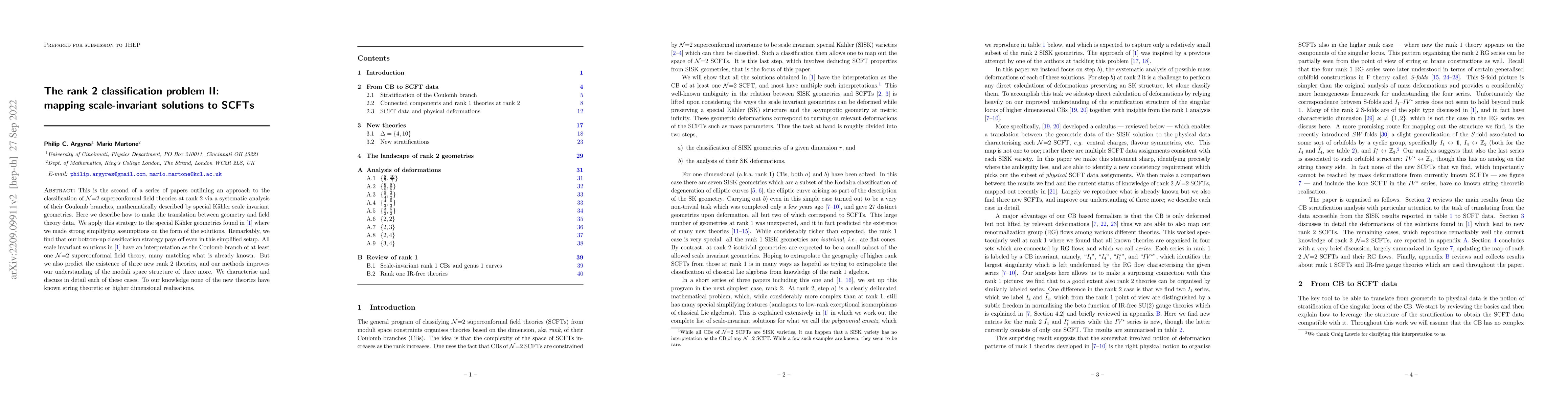 Thumbnail for The rank 2 classification problem II: mapping scale-invariant solutions
  to SCFTs