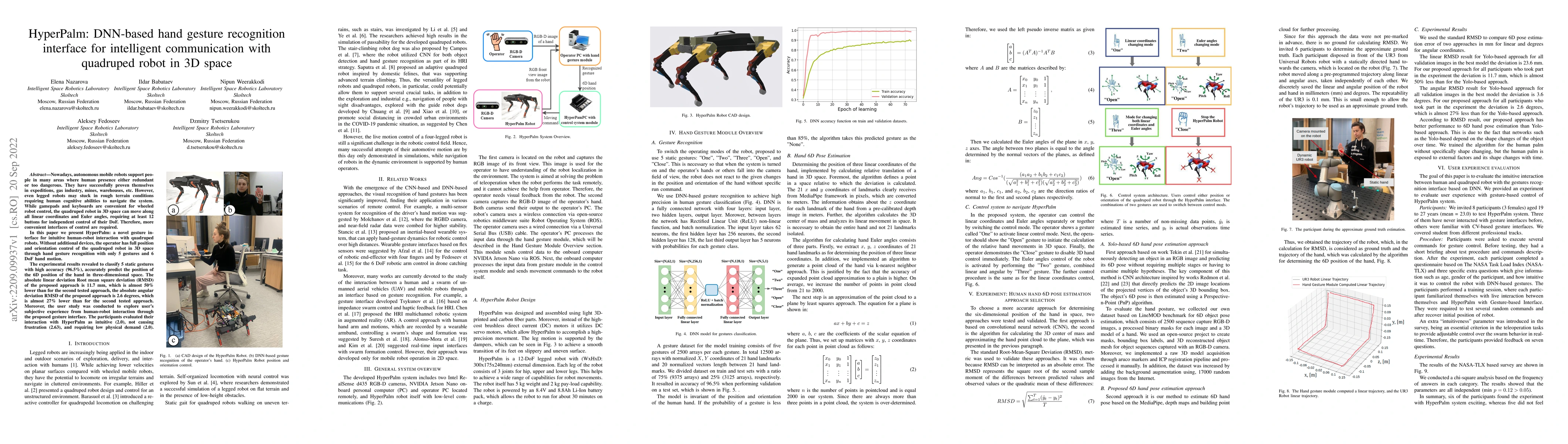 Thumbnail for HyperPalm: DNN-based hand gesture recognition interface for intelligent
  communication with quadruped robot in 3D space