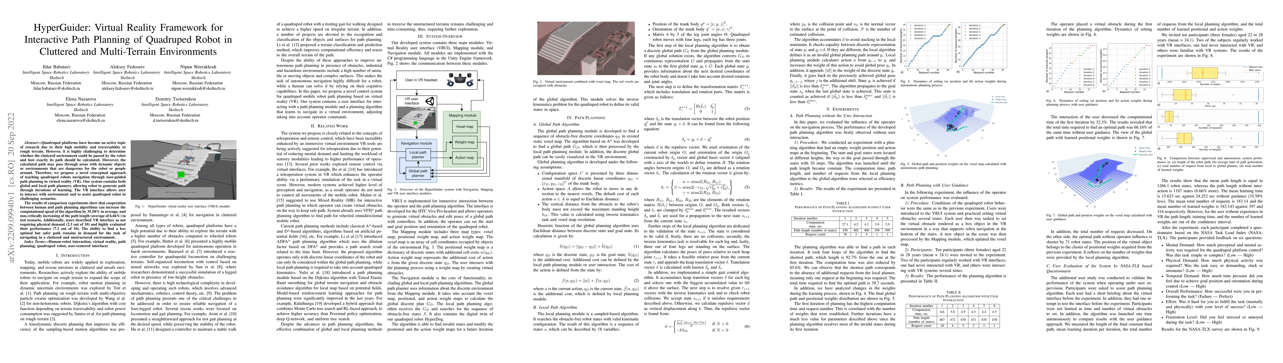 Thumbnail for HyperGuider: Virtual Reality Framework for Interactive Path Planning of
  Quadruped Robot in Cluttered and Multi-Terrain Environments