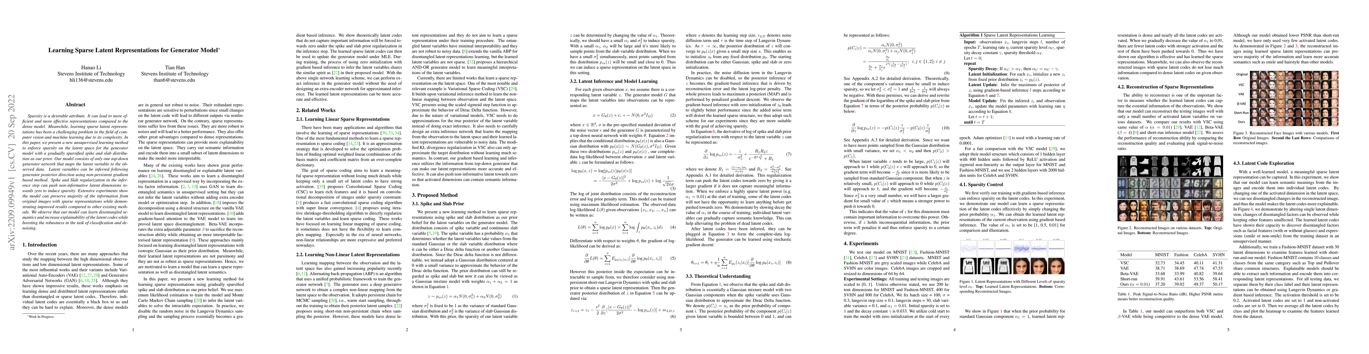 Thumbnail for Learning Sparse Latent Representations for Generator Model