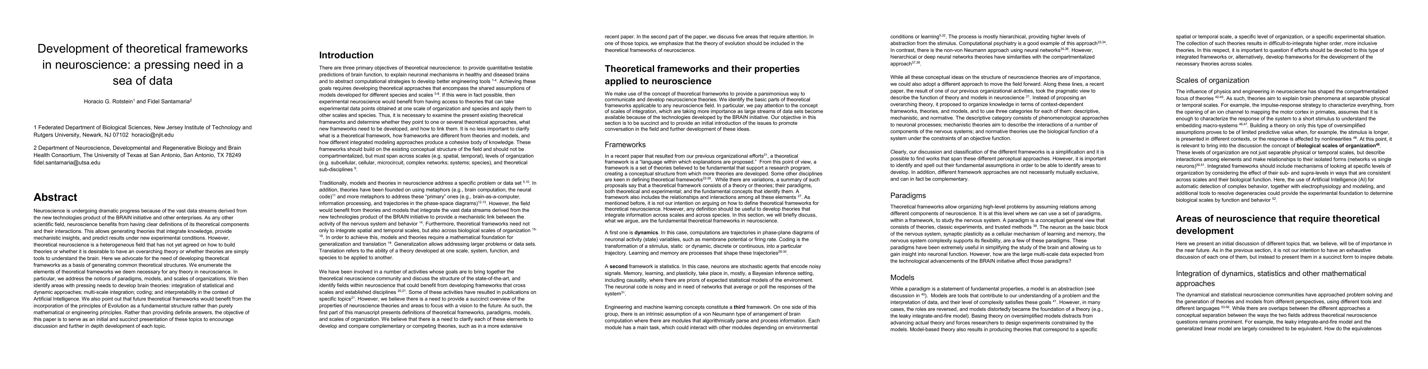 Thumbnail for Development of theoretical frameworks in neuroscience: a pressing need
  in a sea of data