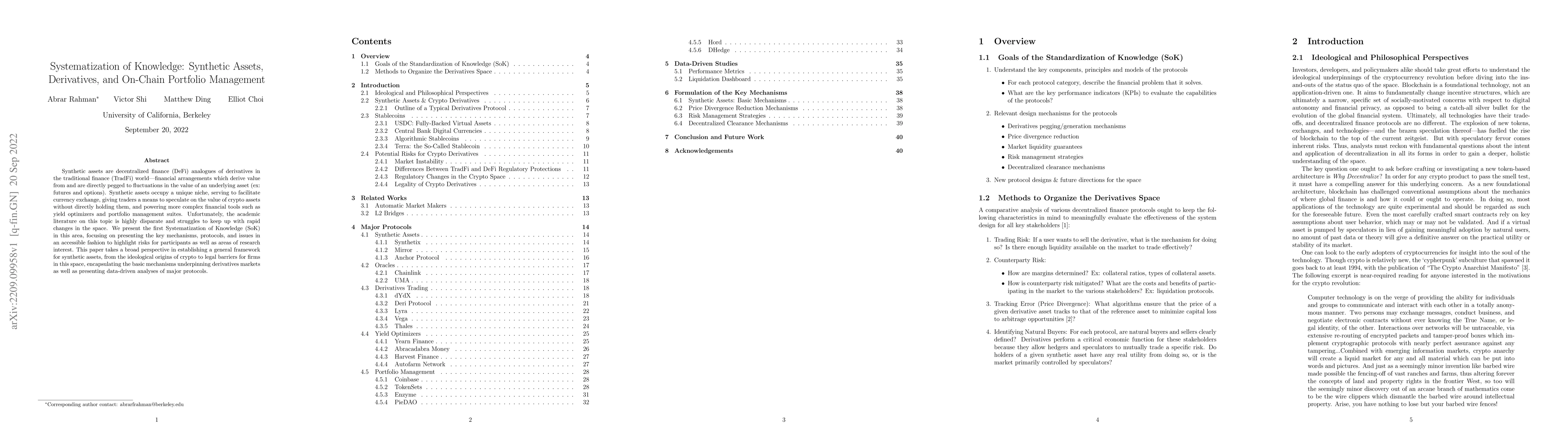 Thumbnail for Systematization of Knowledge: Synthetic Assets, Derivatives, and
  On-Chain Portfolio Management