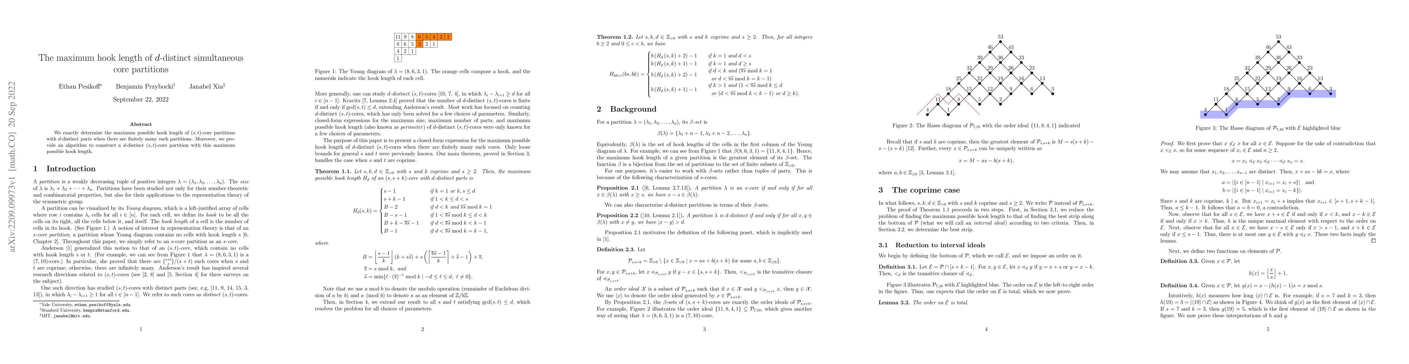 Thumbnail for The maximum hook length of $d$-distinct simultaneous core partitions