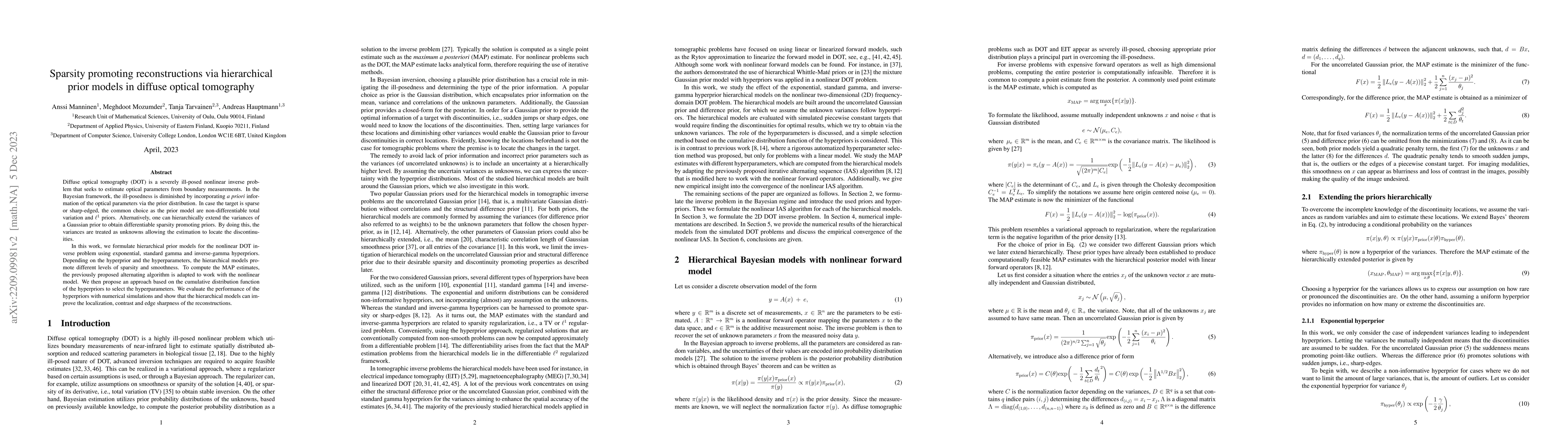 Thumbnail for Sparsity promoting reconstructions via hierarchical prior models in
  diffuse optical tomography
