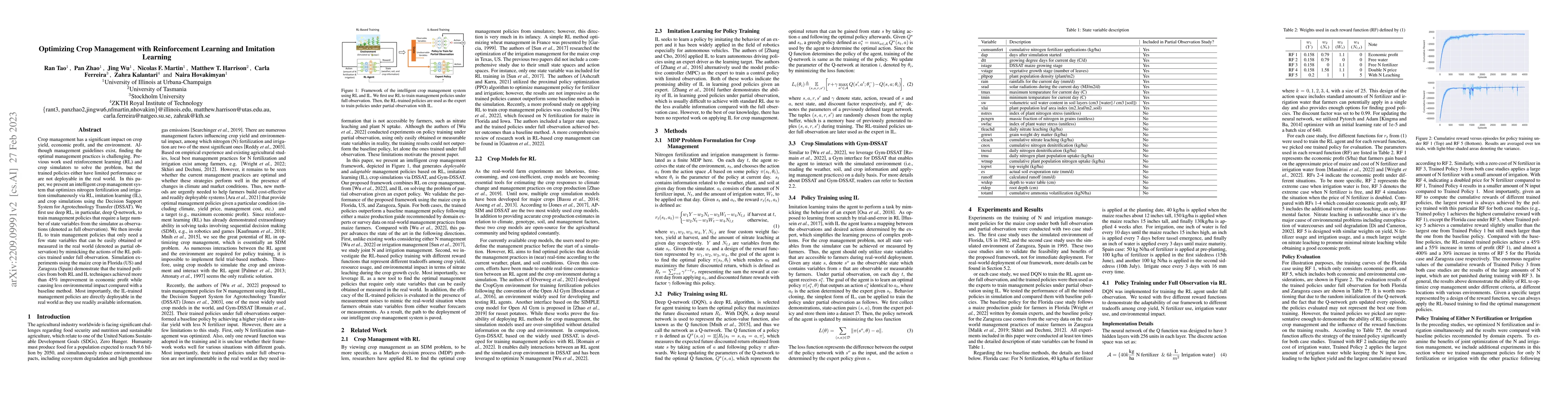 Thumbnail for Optimizing Crop Management with Reinforcement Learning and Imitation
  Learning