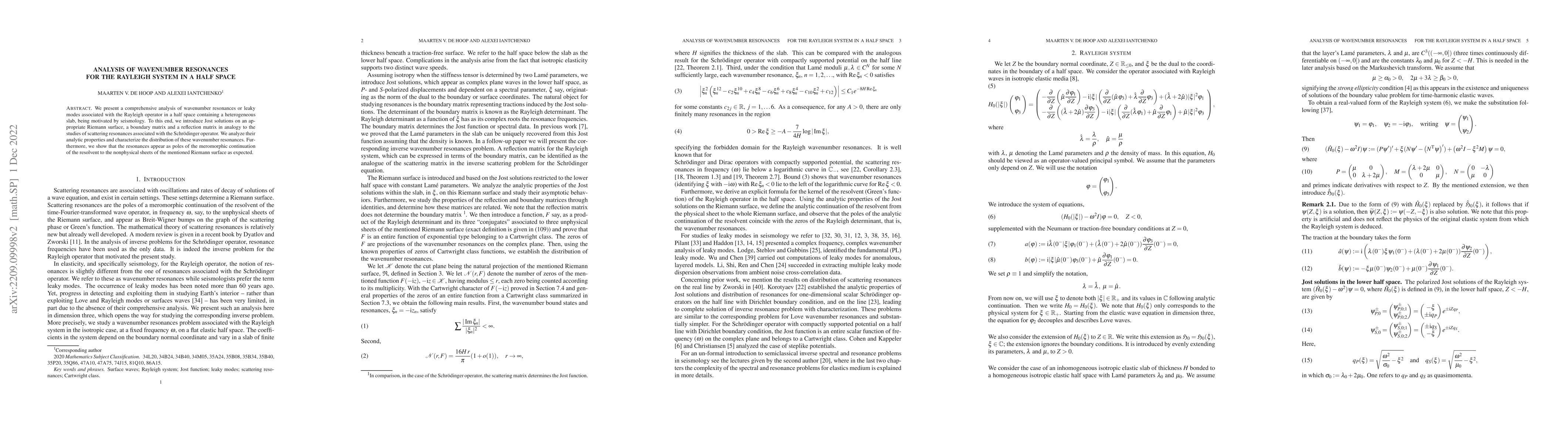 Thumbnail for Analysis of leaky modes or wavenumber resonances for the Rayleigh system
  in a half space