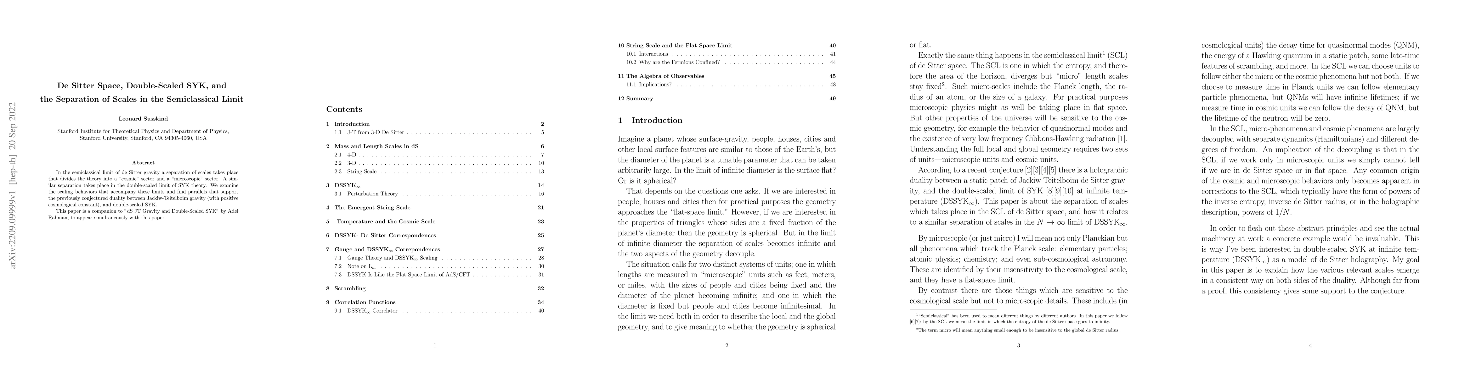 Thumbnail for De Sitter Space, Double-Scaled SYK, and the Separation of Scales in the
  Semiclassical Limit