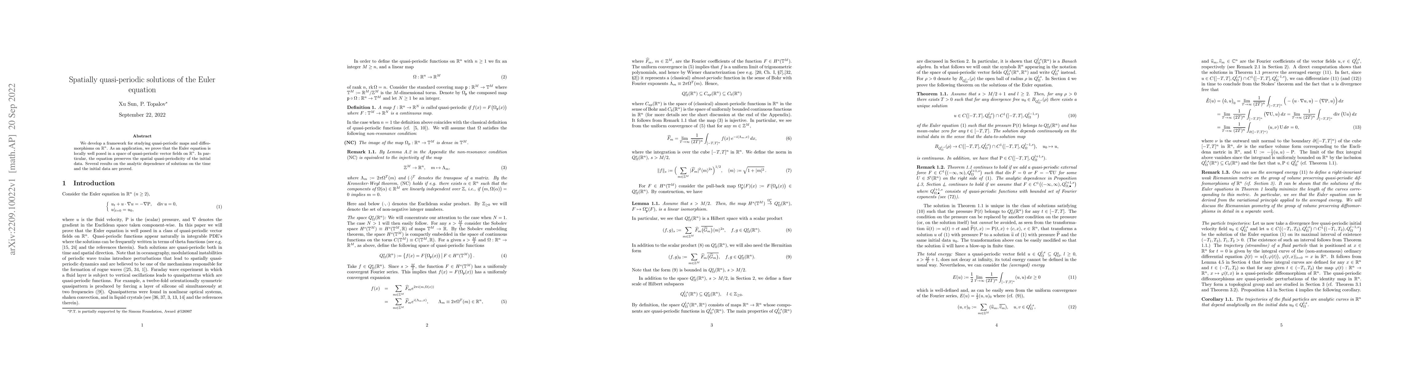 Thumbnail for Spatially quasi-periodic solutions of the Euler equation