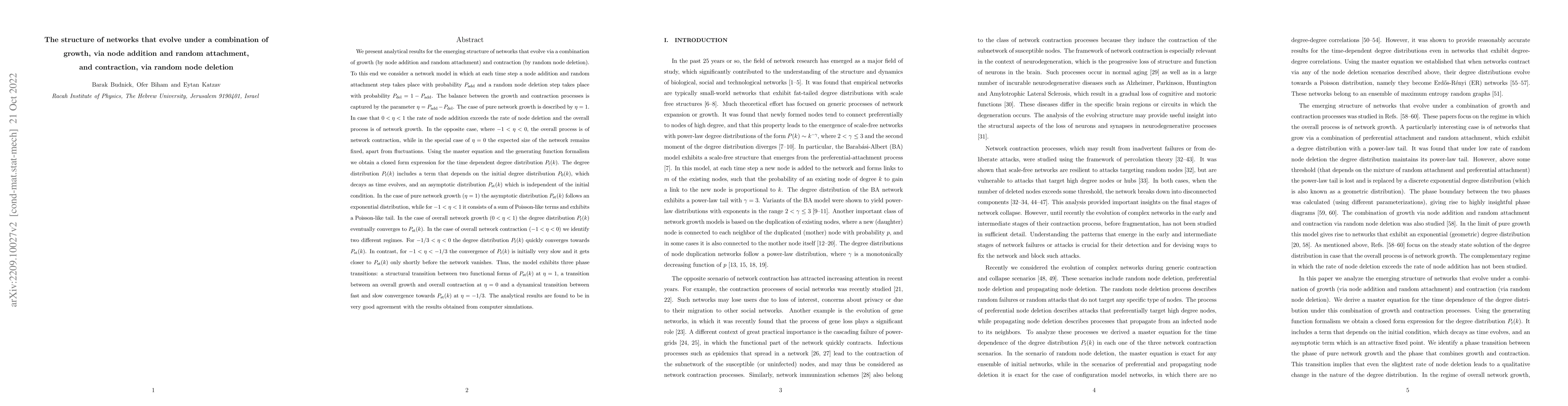 Thumbnail for The structure of networks that evolve under a combination of growth, via
  node addition and random attachment, and contraction, via random node
  deletion