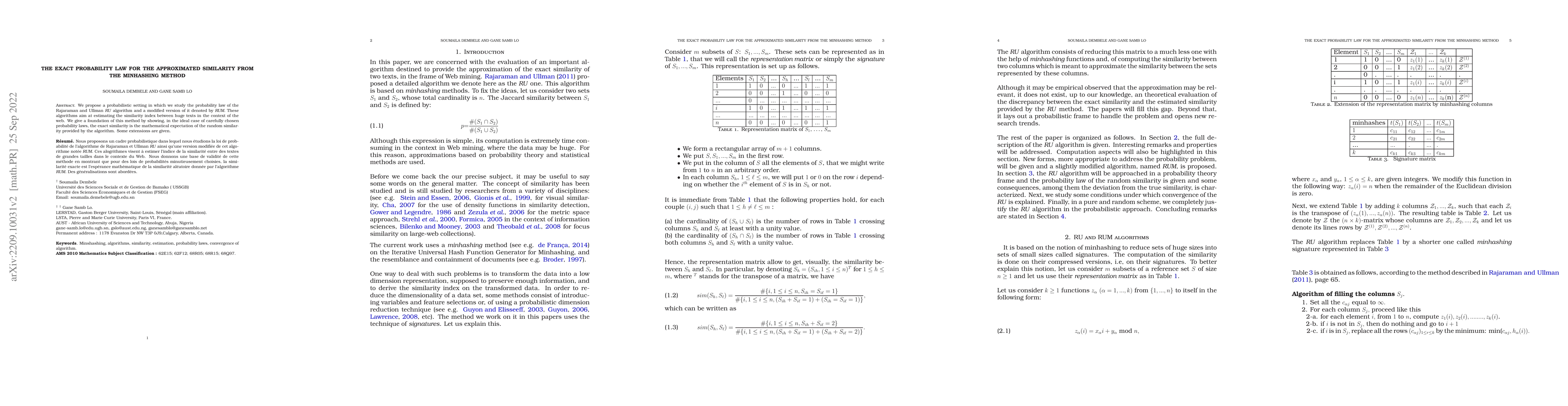 Thumbnail for The exact probability law for the approximated similarity from the
  Minhashing method