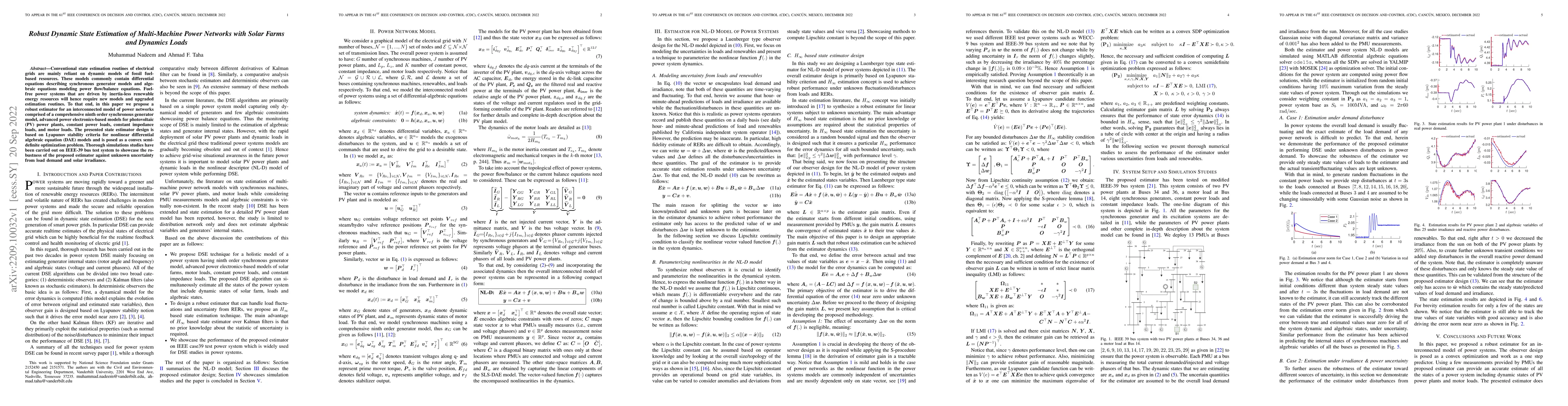 Thumbnail for Robust Dynamic State Estimation of Multi-Machine Power Networks with
  Solar Farms and Dynamics Loads
