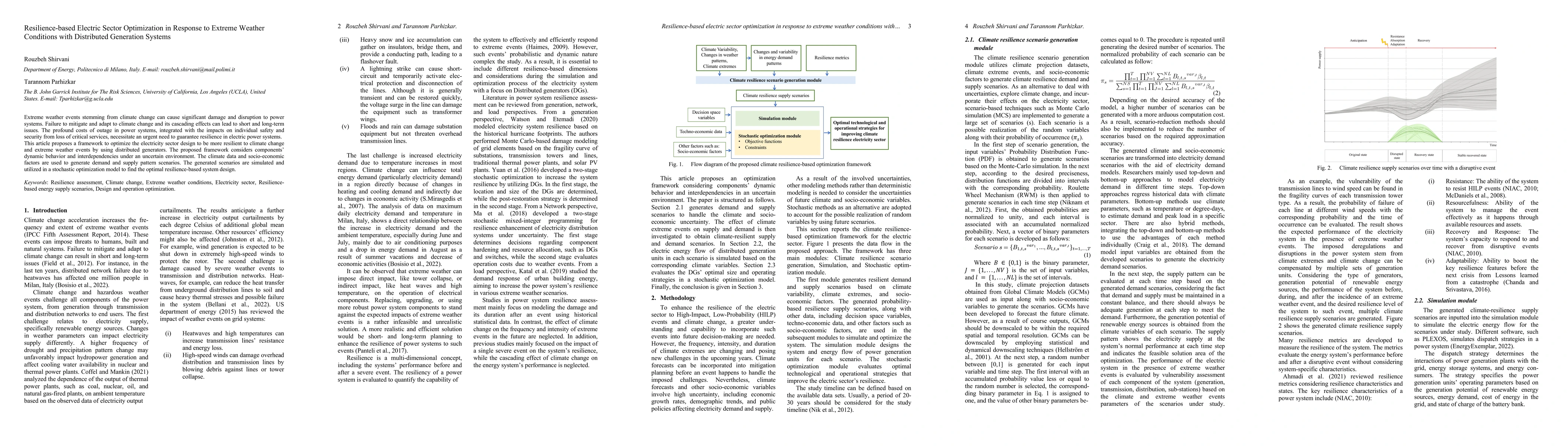 Thumbnail for Resilience based Electric Sector Optimization in Response to Extreme
  Weather Conditions with Distributed Generation Systems