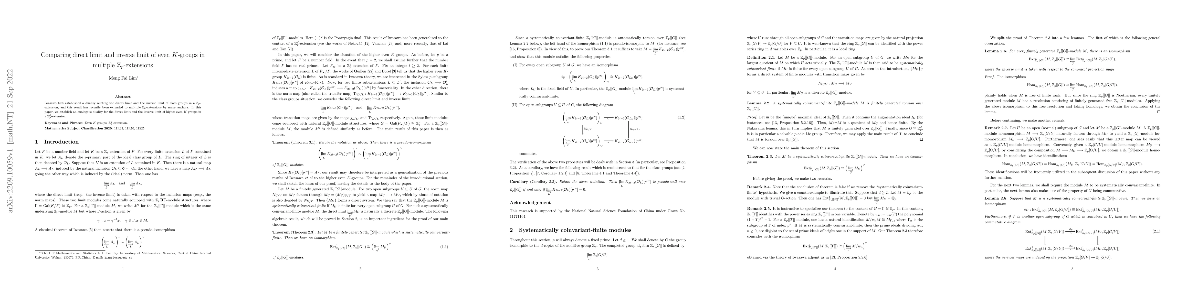 Thumbnail for Comparing direct limit and inverse limit of even $K$-groups in multiple
  $\mathbb{Z}_p$-extensions