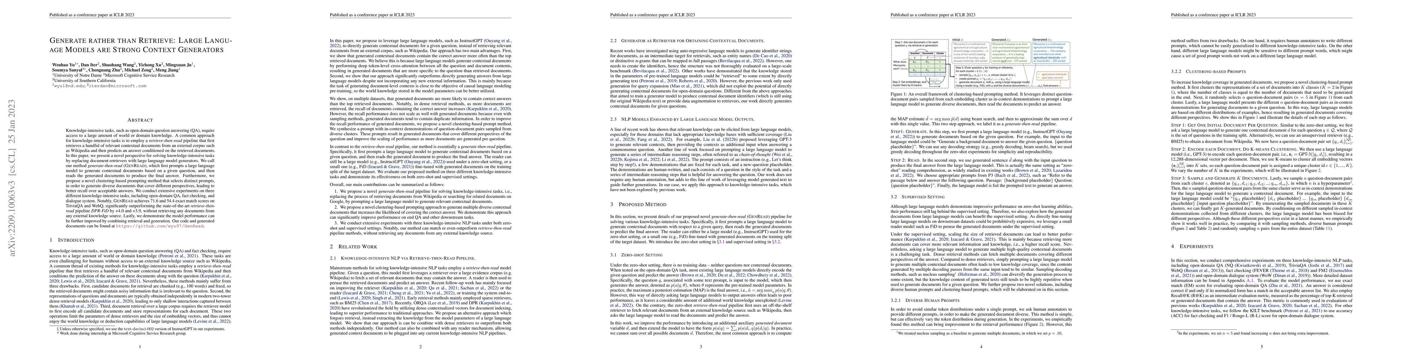 Thumbnail for Generate rather than Retrieve: Large Language Models are Strong Context
  Generators