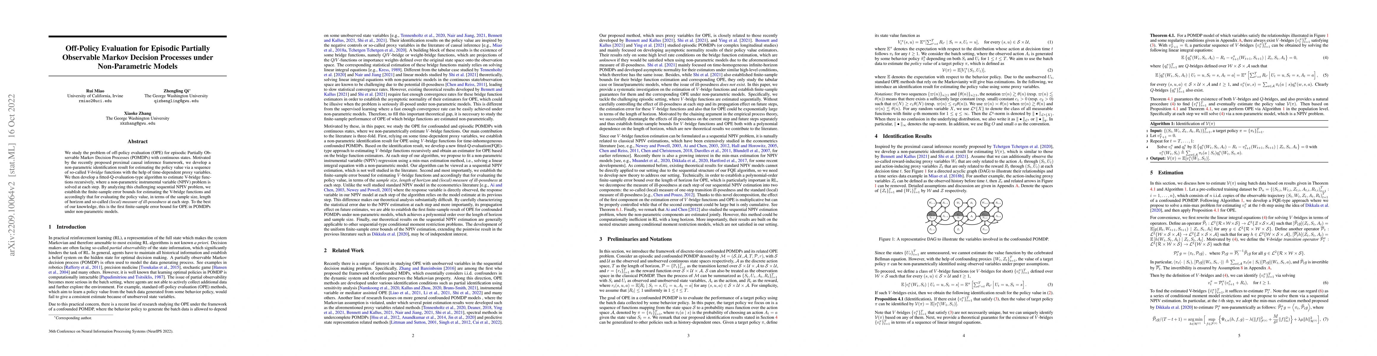 Thumbnail for Off-Policy Evaluation for Episodic Partially Observable Markov Decision
  Processes under Non-Parametric Models