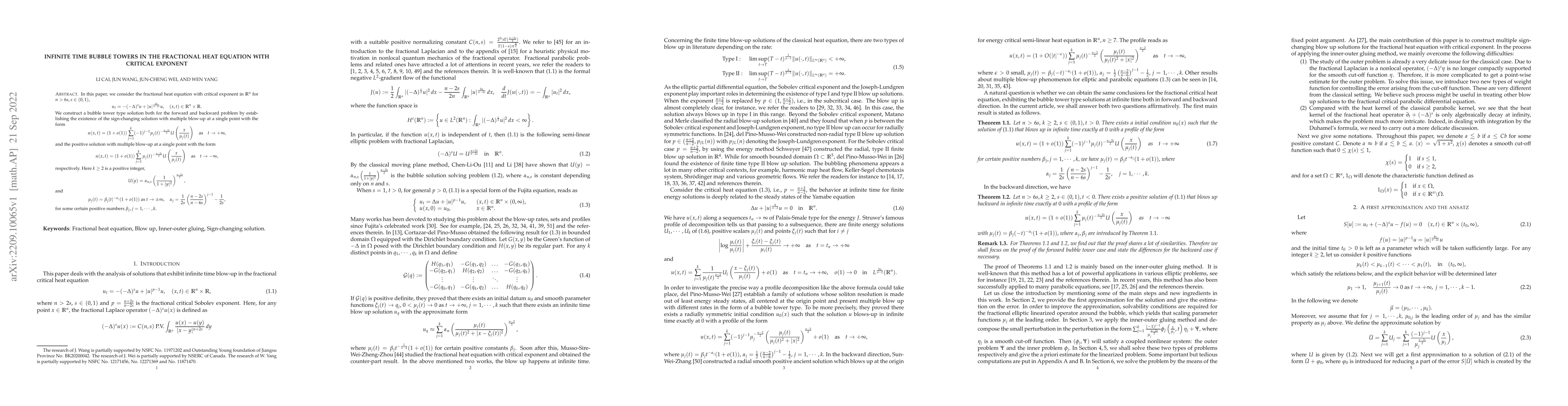 Thumbnail for Infinite time bubble towers in the fractional heat equation with
  critical exponent