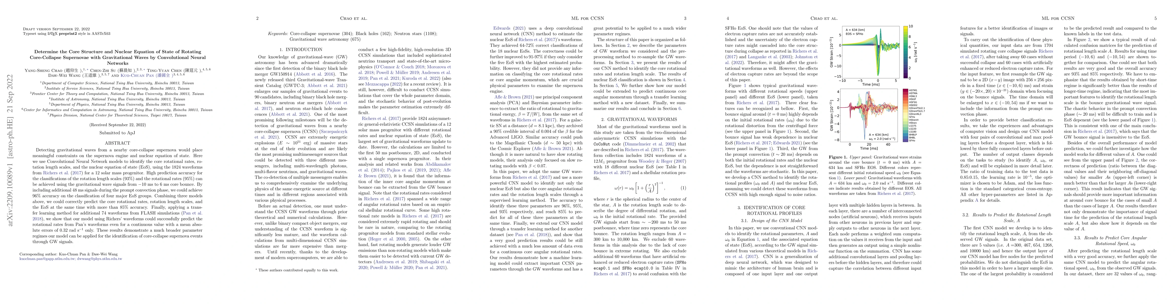 Thumbnail for Determine the Core Structure and Nuclear Equation of State of Rotating
  Core-Collapse Supernovae with Gravitational Waves by Convolutional Neural
  Networks