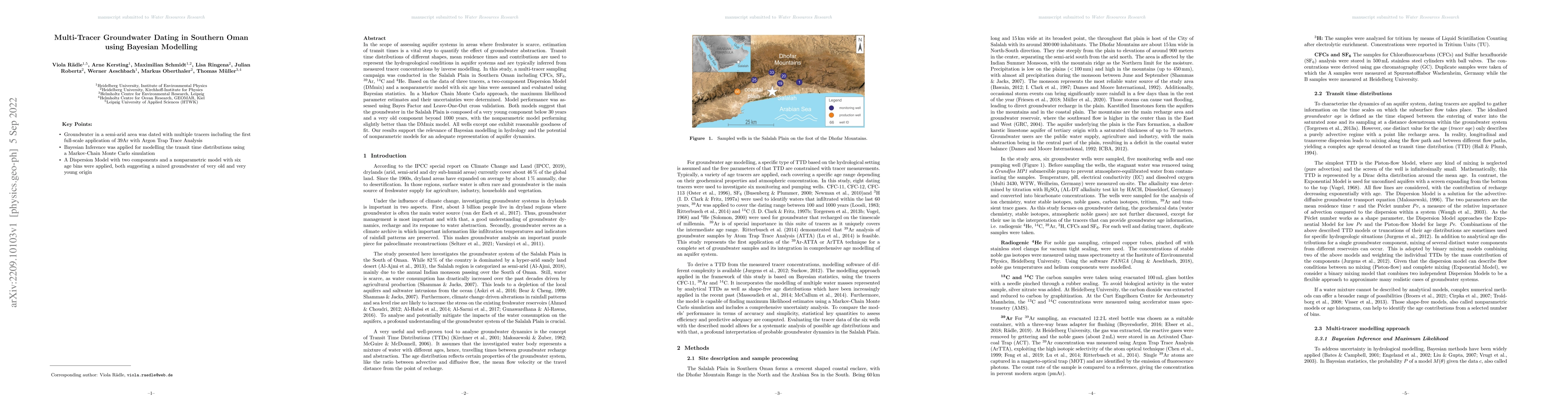 Thumbnail for Multi-Tracer Groundwater Dating in Southern Oman using Bayesian
  Modelling