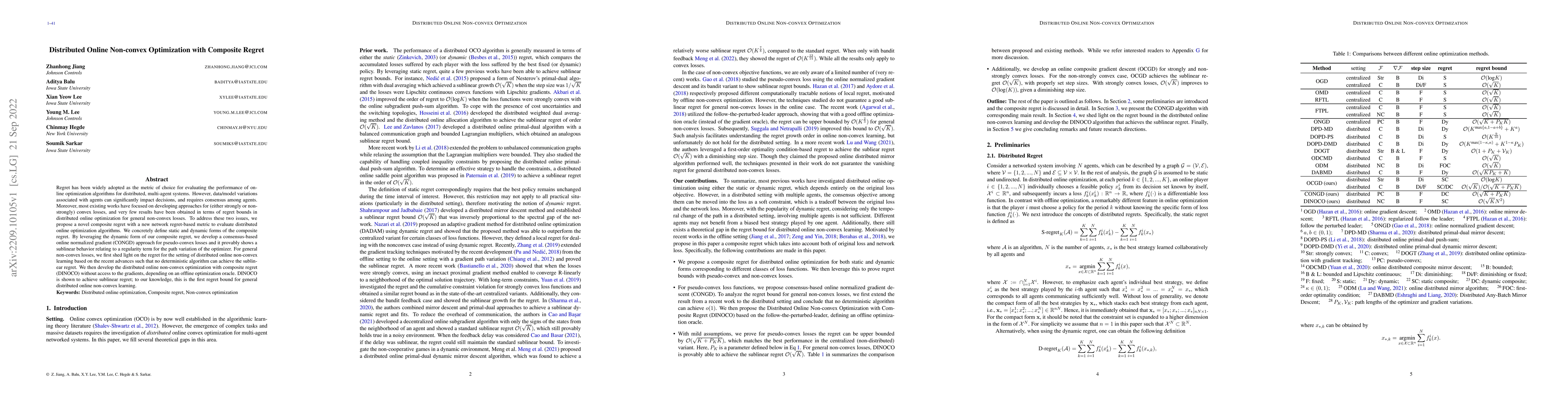 Thumbnail for Distributed Online Non-convex Optimization with Composite Regret