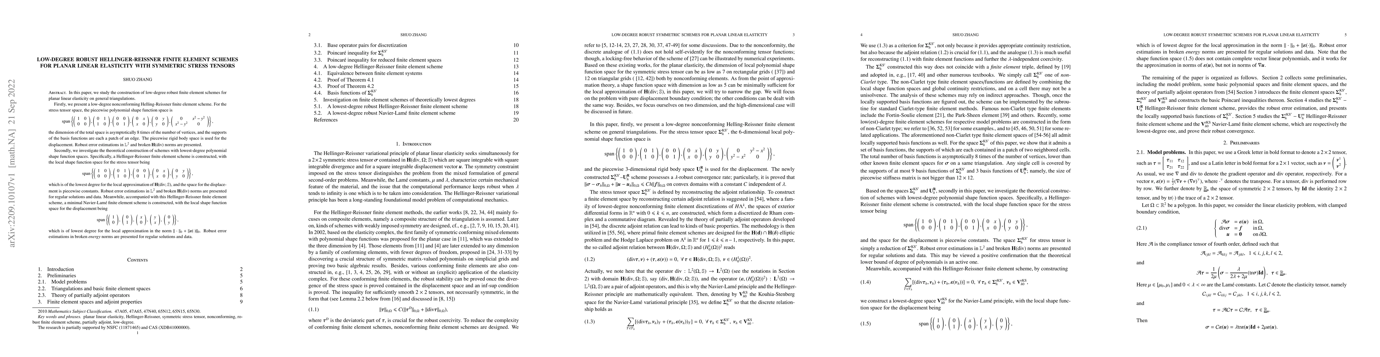 Thumbnail for Low-degree robust Hellinger-Reissner finite element schemes for planar
  linear elasticity with symmetric stress tensors