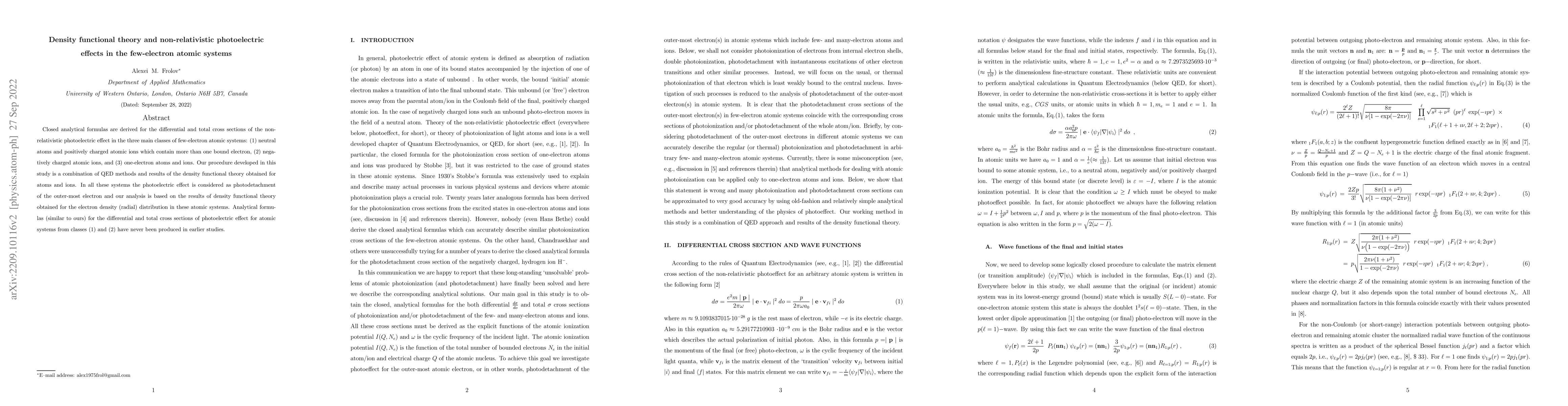 Thumbnail for Density functional theory and non-relativistic photoelectric effects in
  the few-electron atomic systems