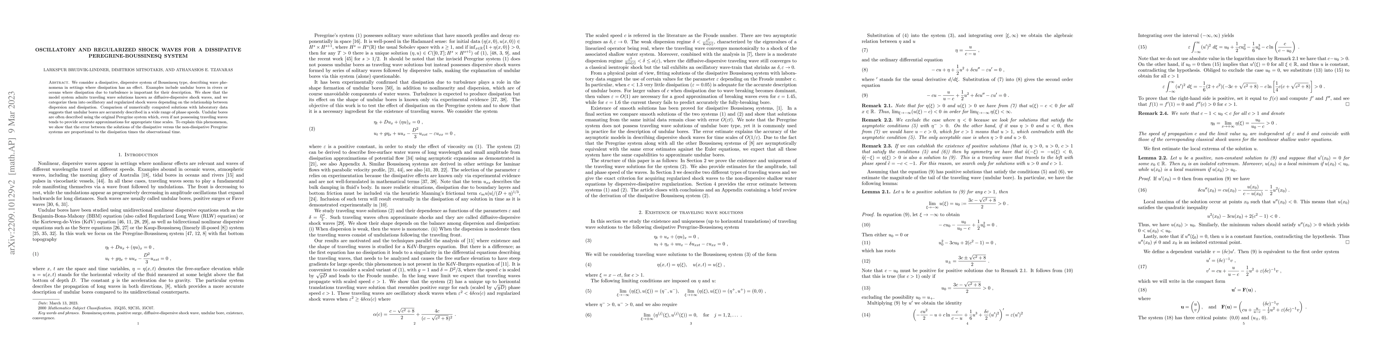 Thumbnail for Oscillatory and regularized shock waves for a dissipative
  Peregrine-Boussinesq system