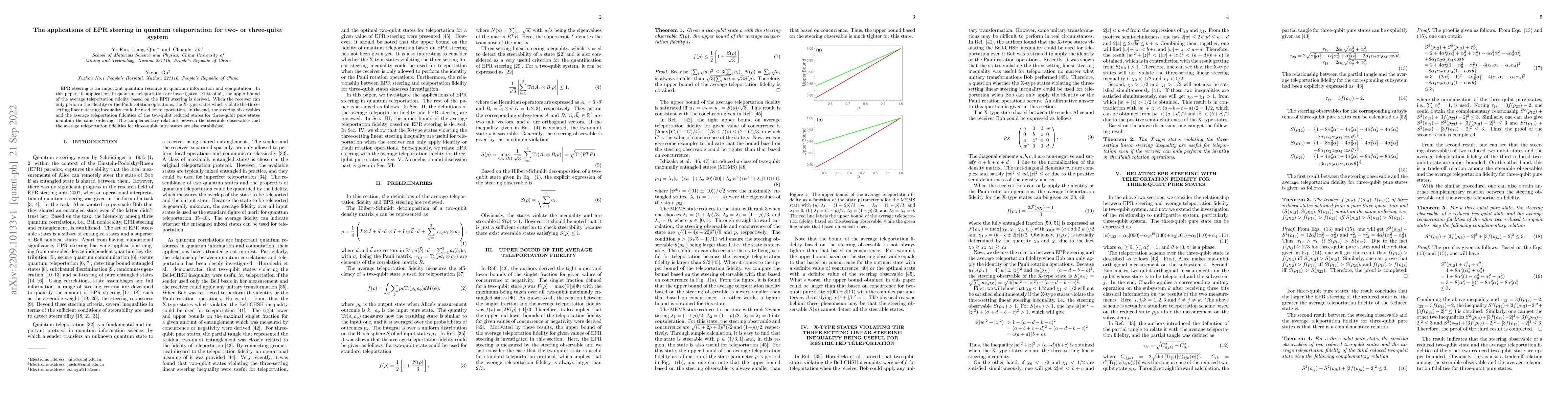 Thumbnail for The applications of EPR steering in quantum teleportation for two- or
  three-qubit system