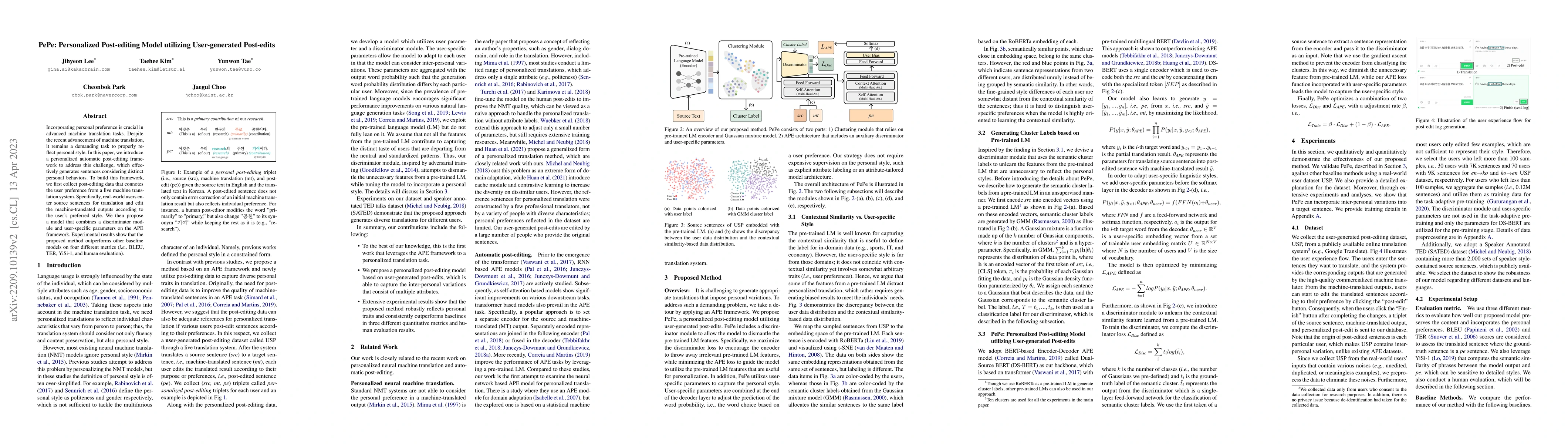 Thumbnail for PePe: Personalized Post-editing Model utilizing User-generated
  Post-edits