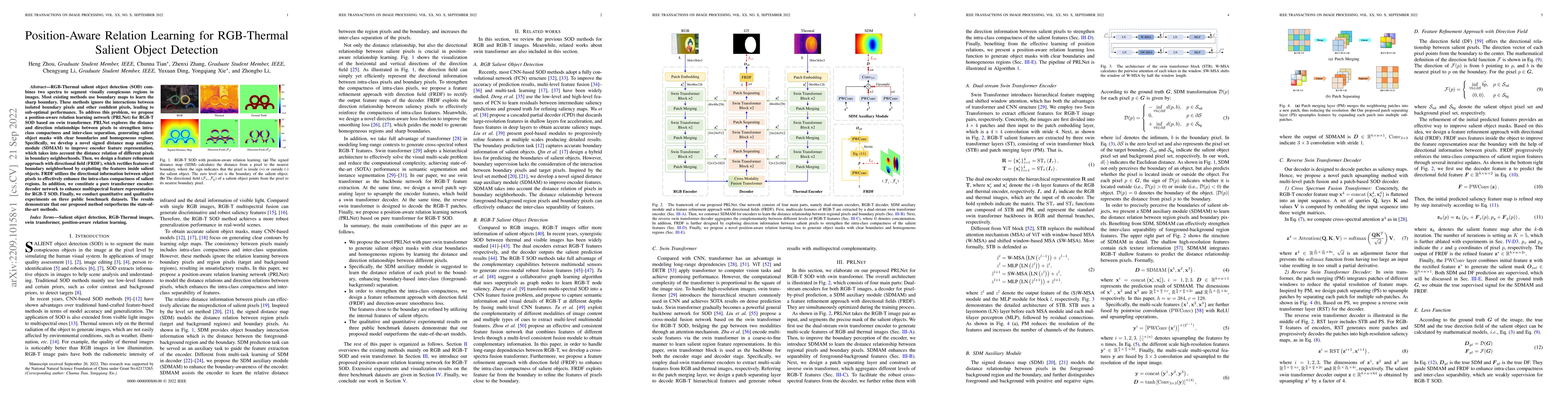 Thumbnail for Position-Aware Relation Learning for RGB-Thermal Salient Object
  Detection