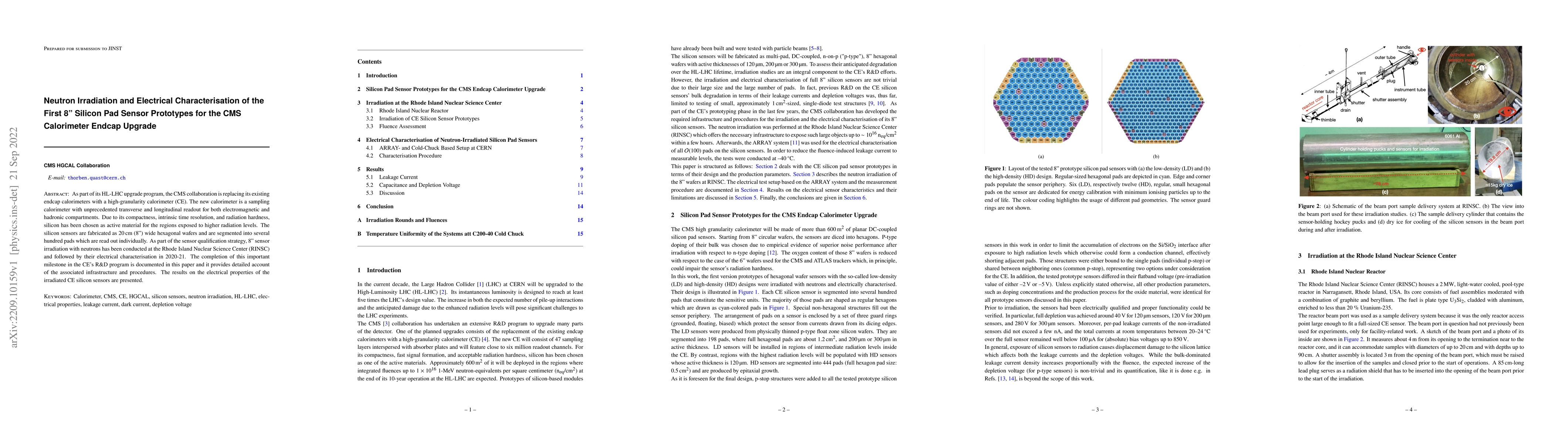 Thumbnail for Neutron Irradiation and Electrical Characterisation of the First 8"
  Silicon Pad Sensor Prototypes for the CMS Calorimeter Endcap Upgrade