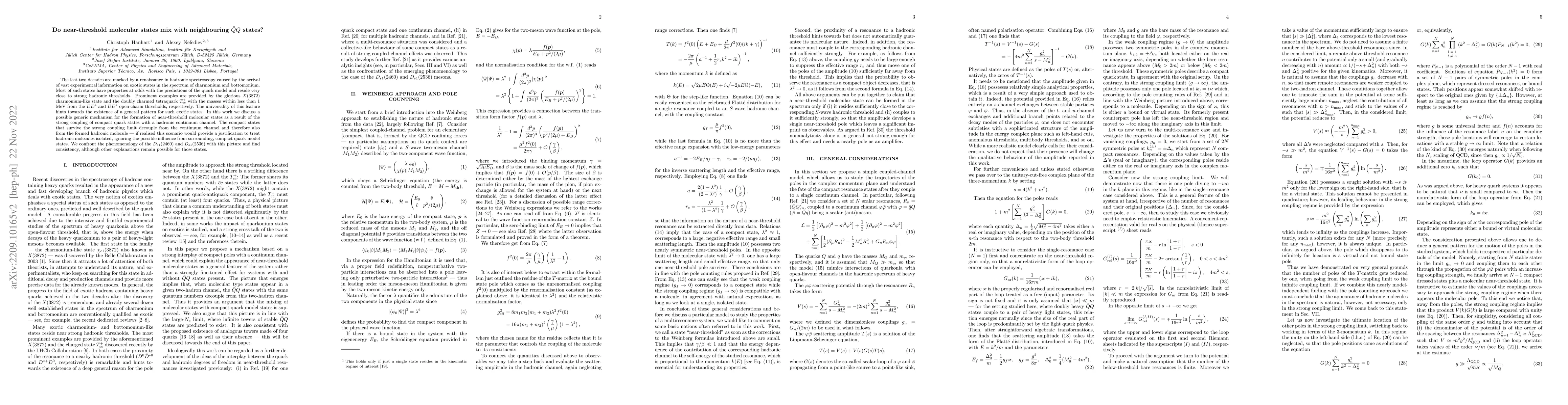 Thumbnail for Do near-threshold molecular states mix with neighbouring $\bar QQ$
  states?