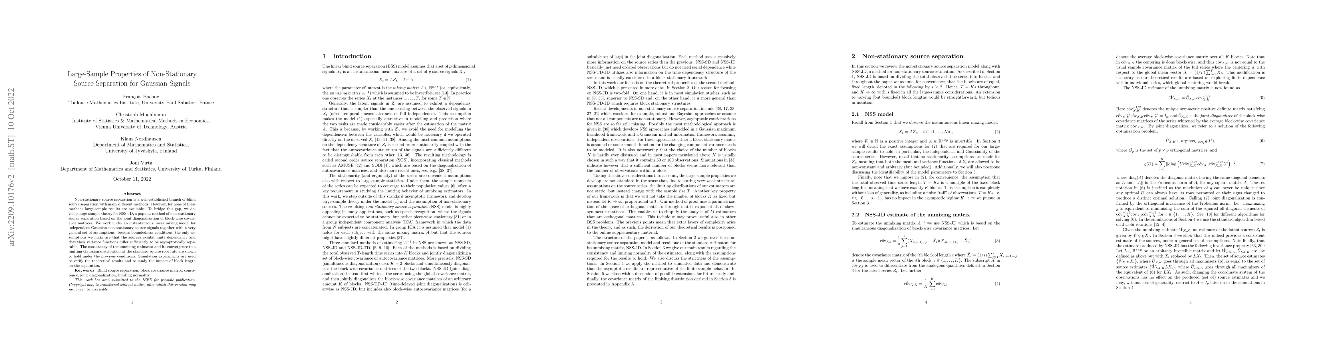 Thumbnail for Large-Sample Properties of Non-Stationary Source Separation for Gaussian
  Signals