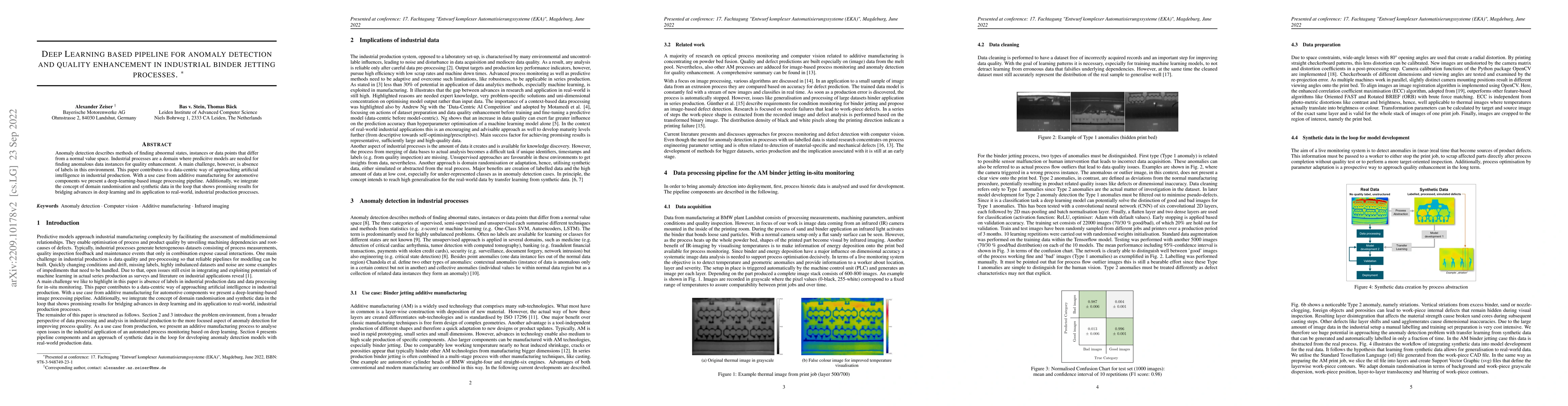 Thumbnail for Deep Learning based pipeline for anomaly detection and quality
  enhancement in industrial binder jetting processes