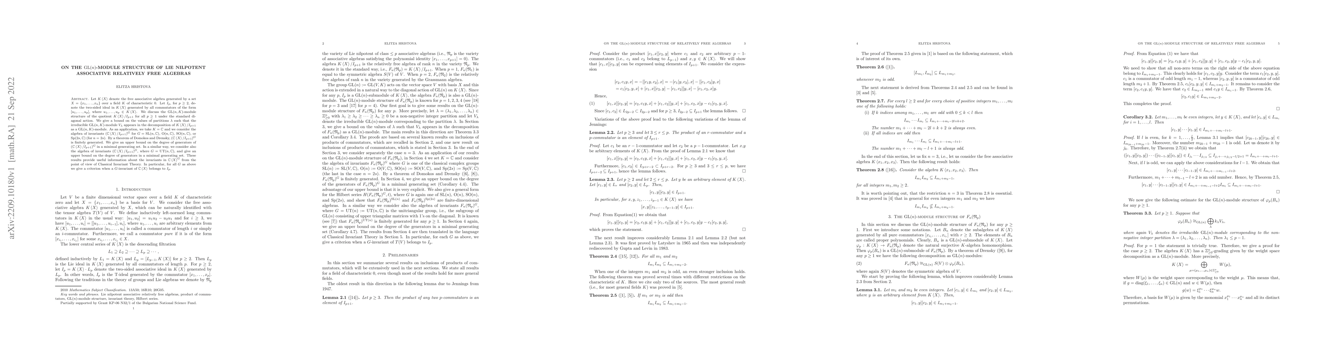 Thumbnail for On the $\mathrm{GL}(n)$-module structure of Lie nilpotent associative
  relatively free algebras