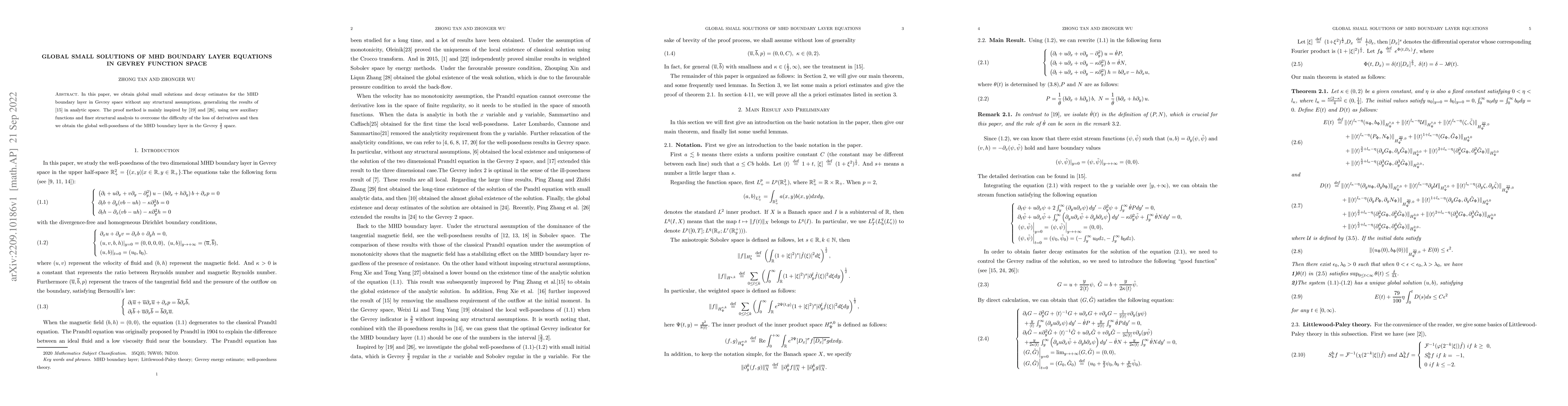 Thumbnail for Global small solutions of MHD boundary layer equations in Gevrey
  function space