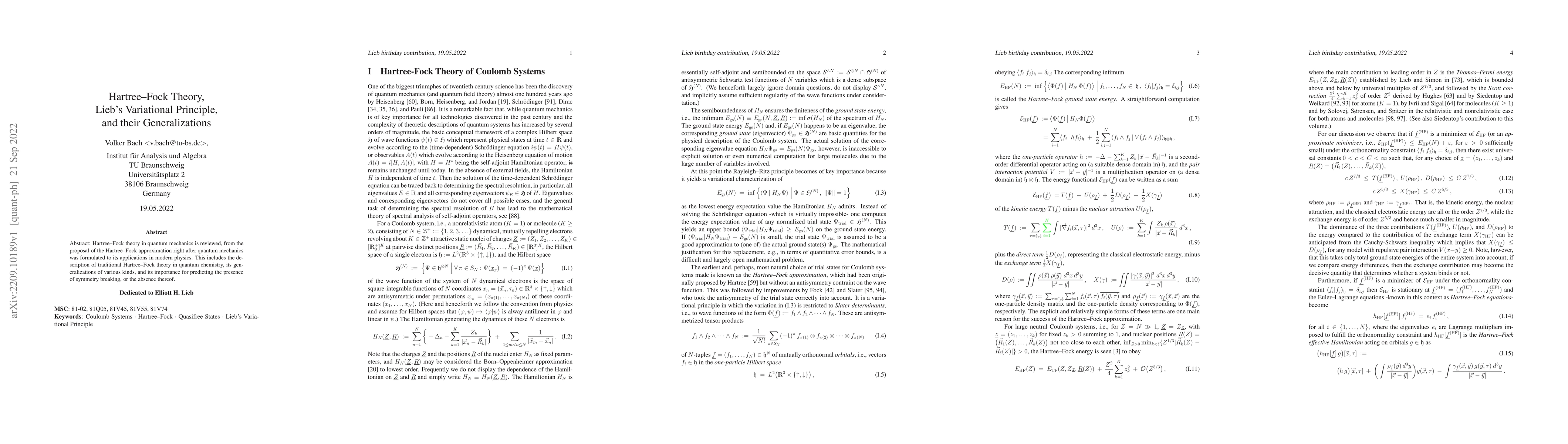 Thumbnail for Hartree--Fock Theory, Lieb's Variational Principle, and their
  Generalizations