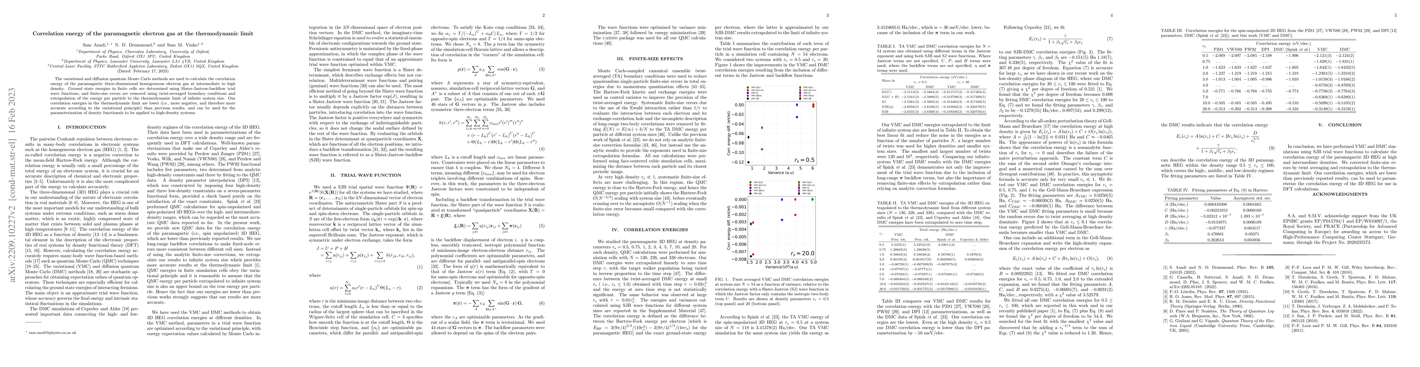 Thumbnail for Correlation energy of the paramagnetic electron gas at the thermodynamic
  limit