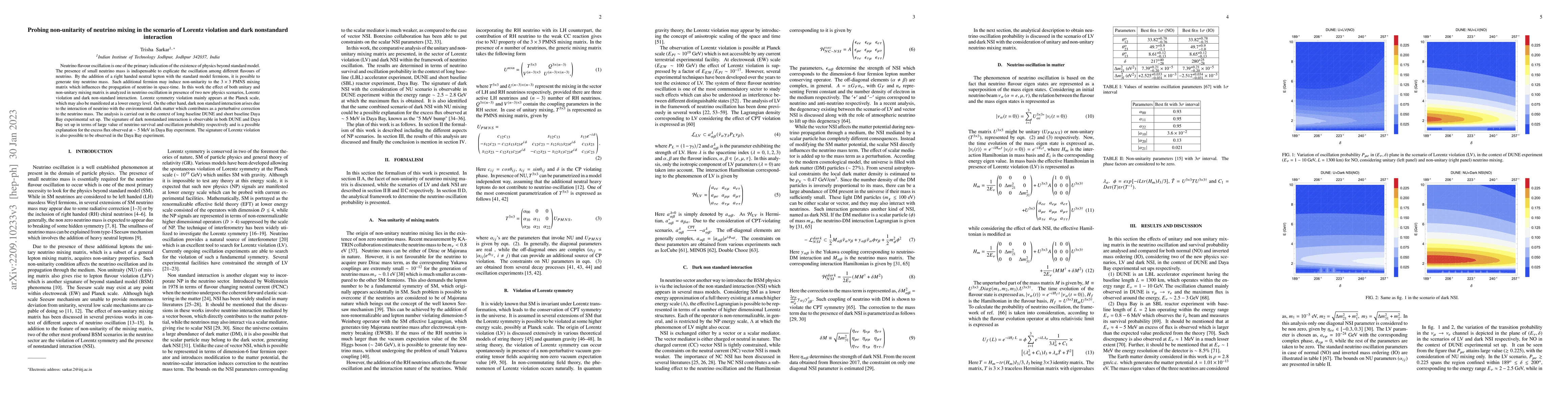 Thumbnail for Probing non-unitarity of neutrino mixing in the scenario of Lorentz
  violation and dark nonstandard interaction
