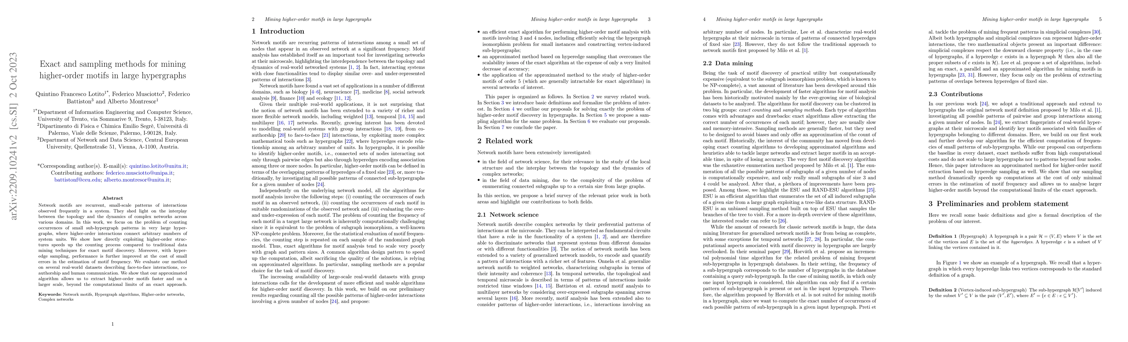Thumbnail for Exact and sampling methods for mining higher-order motifs in large
  hypergraphs
