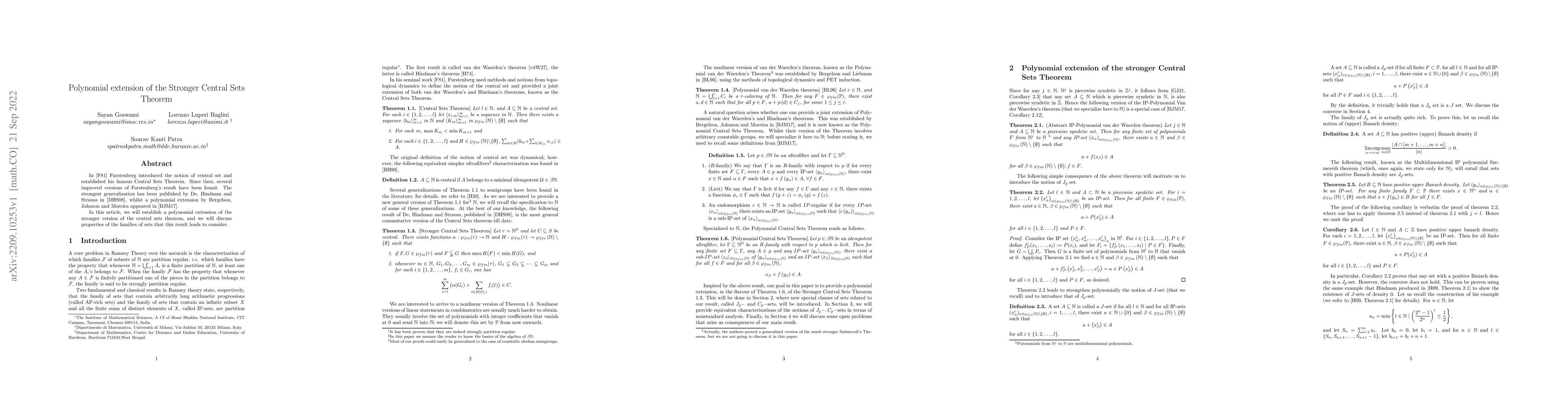 Thumbnail for Polynomial extension of the Stronger Central Sets Theorem