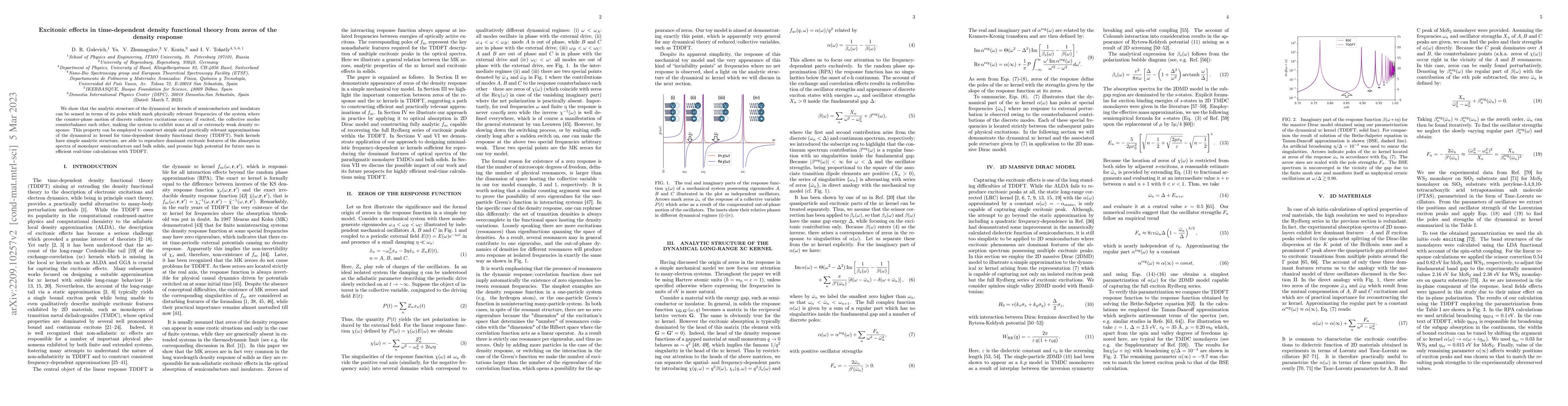Thumbnail for Excitonic effects in time-dependent density functional theory from zeros
  of the density response